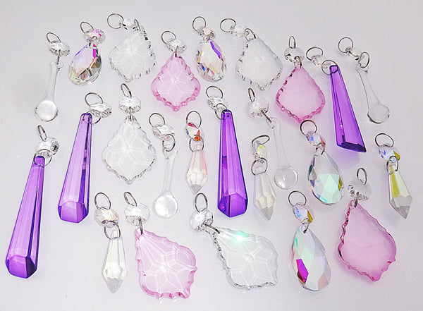24 Aurora Borealis AB & Clear Pastel Chandelier Drops Cut Glass Crystals Bundle Droplets Beads - Seear Lights