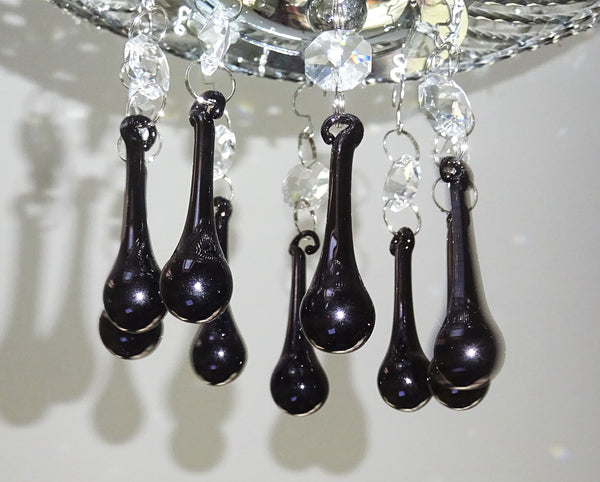 20 Cut Glass Jet Black Gothic Chandelier Drops Crystals Beads Droplets Light Lamp Parts 9
