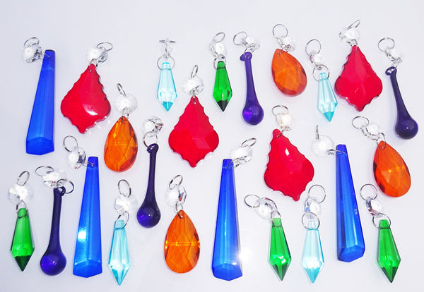 24 Chandelier Drops Mix 6 Designs Colours Cut Glass Crystals Beads Prisms Droplets Lamp Light Parts 4