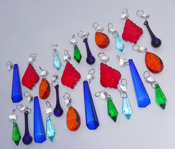 24 Chandelier Drops Mix 6 Designs Colours Cut Glass Crystals Beads Prisms Droplets Lamp Light Parts 6