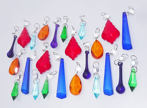 24 Chandelier Drops Mix 6 Designs Colours Cut Glass Crystals Beads Prisms Droplets Lamp Light Parts 1