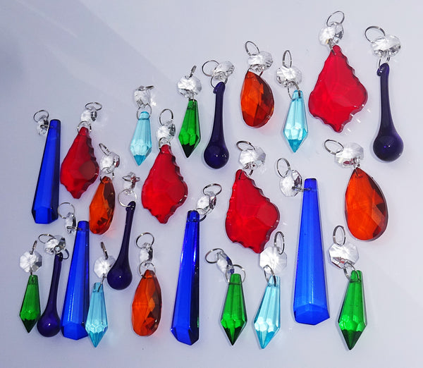 24 Chandelier Drops Mix 6 Designs Colours Cut Glass Crystals Beads Prisms Droplets Lamp Light Parts 2