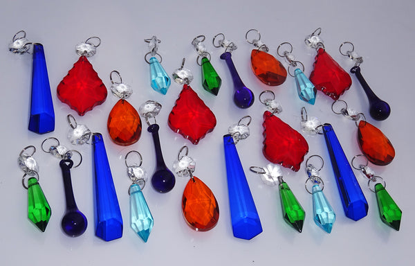 24 Chandelier Drops Mix 6 Designs Colours Cut Glass Crystals Beads Prisms Droplets Lamp Light Parts 8