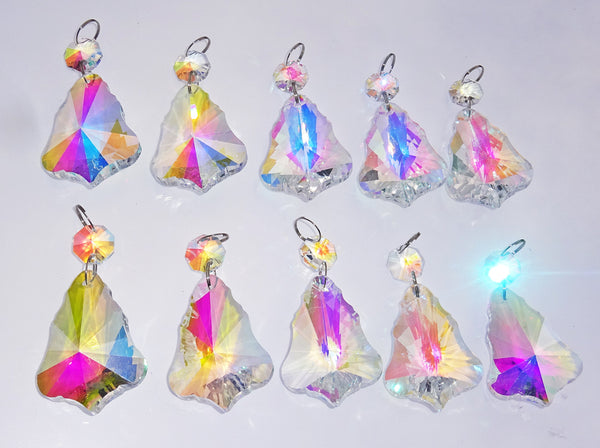Aurora Borealis 50 mm 2" Bell Chandelier Glass Crystals Double Facet Drops Beads AB Droplets 10