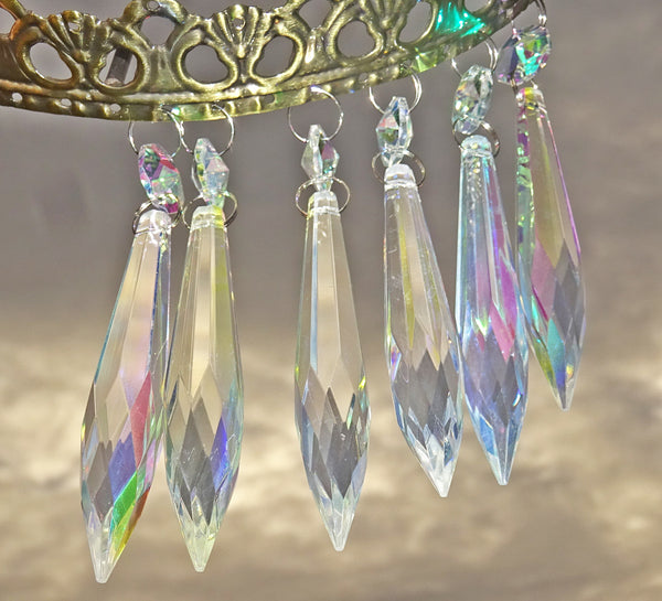 Aurora Borealis 76 mm 3" 32 Facet Icicle Chandelier Cut Glass Crystals Drops Beads AB Droplets 2