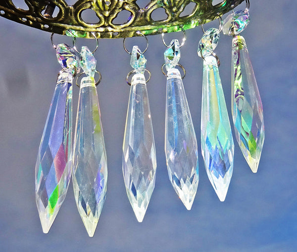 Aurora Borealis 76 mm 3" 32 Facet Icicle Chandelier Cut Glass Crystals Drops Beads AB Droplets 4