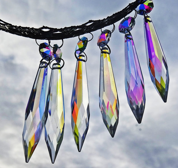 Aurora Borealis 76 mm 3" 32 Facet Icicle Chandelier Cut Glass Crystals Drops Beads AB Droplets 8