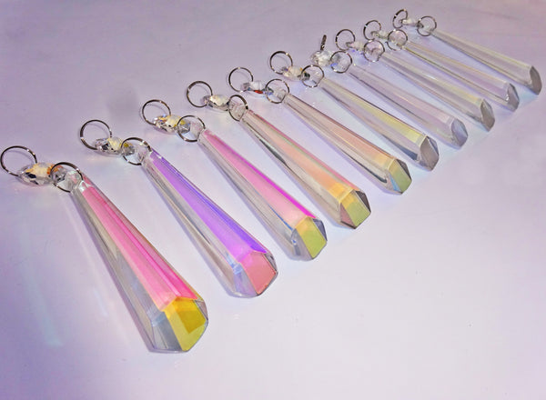 Aurora Borealis 72 mm 3" Icicle Chandelier Cut Glass Crystals Drops Beads AB Droplets Lamp Parts 10
