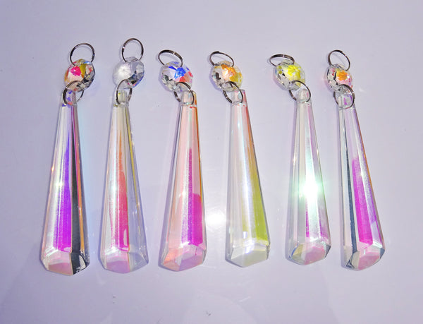 Aurora Borealis 72 mm 3" Icicle Chandelier Cut Glass Crystals Drops Beads AB Droplets Lamp Parts 9