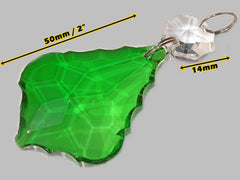 1 Emerald Green Cut Glass Leaf 50 mm 2" Chandelier UK Crystals Drops Beads Droplets Light Parts