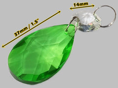 1 Emerald Green Cut Glass Oval 37 mm 1.5" Chandelier Crystals Drops Beads Droplets