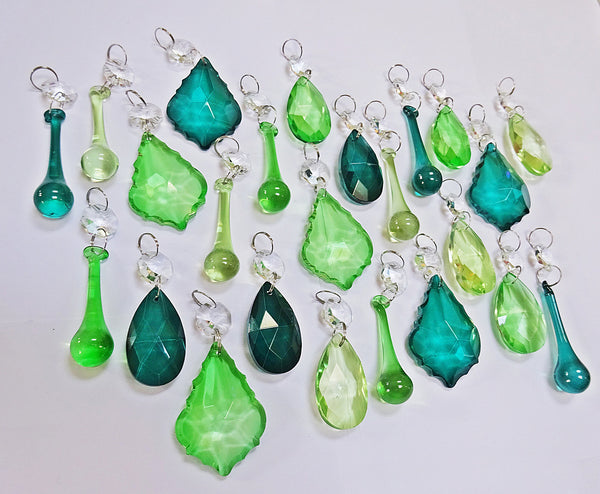 24 Sage Emerald Peacock Green Chandelier Drops Crystals Beads Prism Droplets Mix 7