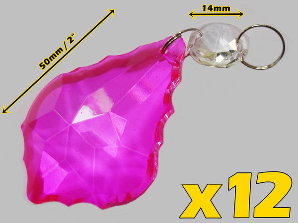 24 Hot Pink Chandelier Crystals Droplets Beads Prisms Cut Glass Drops Light Lamp Parts Spares 8