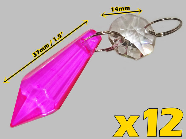 24 Hot Pink Chandelier Crystals Droplets Beads Prisms Cut Glass Drops Light Lamp Parts Spares 5