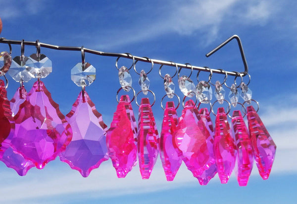 20 Hot Pink Chandelier Drops Crystals Droplets Beads Cut Glass Prisms Lamp Light Parts Drops 7