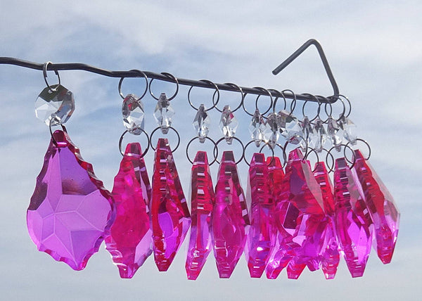 12 Hot Pink Leaf 50 mm 2" Chandelier Crystals Drops Beads Droplets Christmas Wedding Decorations 5