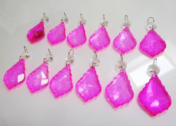 12 Hot Pink Leaf 50 mm 2" Chandelier Crystals Drops Beads Droplets Christmas Wedding Decorations 10