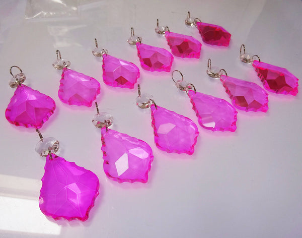 12 Hot Pink Leaf 50 mm 2" Chandelier Crystals Drops Beads Droplets Christmas Wedding Decorations 4