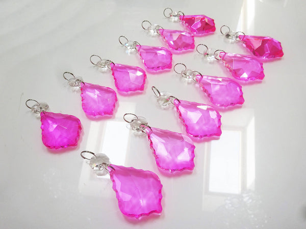 12 Vivid Pink Leaf 50 mm 2" Chandelier Crystals Drops Beads Droplets Christmas Wedding Decorations - Seear Lights