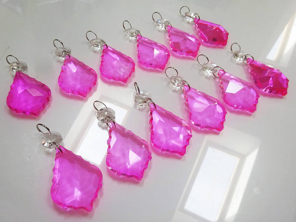 24 Hot Pink Chandelier Crystals Droplets Beads Prisms Cut Glass Drops Light Lamp Parts Spares 9