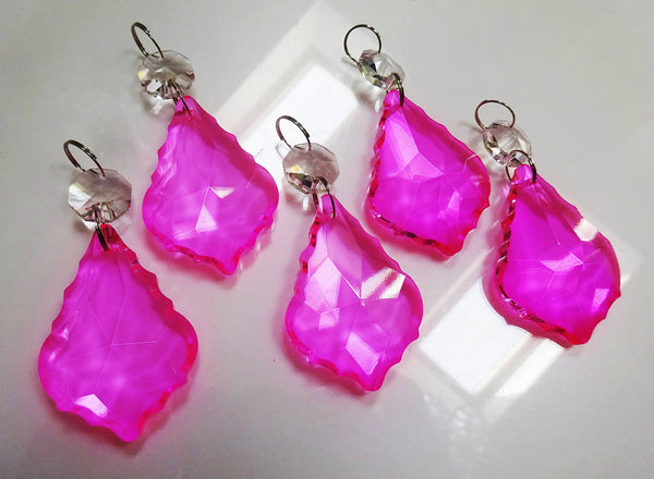 Hot Pink Cut Glass Leaf 50 mm 2" Chandelier Crystals Drops Beads Droplets Light Lamp Part 2