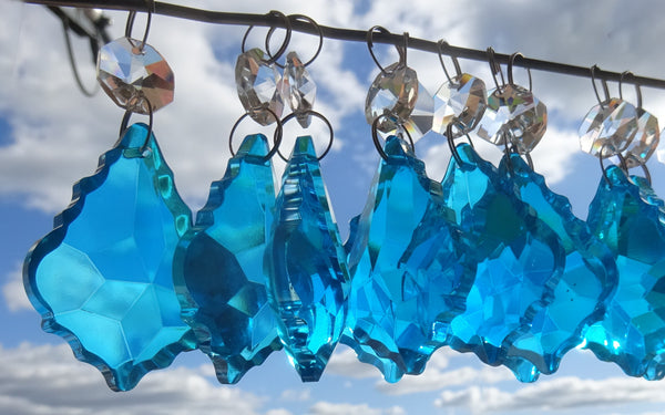 Teal Blue Cut Glass Leaf 50 mm 2" Chandelier Crystals Drops Beads Droplets Light Lamp Parts 11