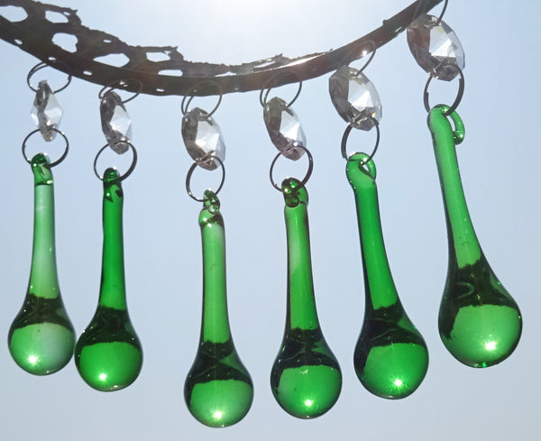 Emerald Green Cut Glass Orbs 53 mm 2" Chandelier Crystals Droplets Beads Drops 10