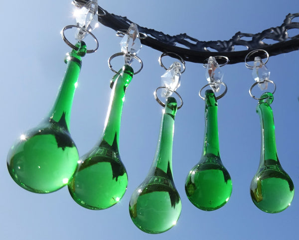 Emerald Green Cut Glass Orbs 53 mm 2" Chandelier Crystals Droplets Beads Drops 8