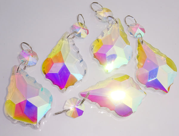 1 Aurora Borealis 50 mm 2" Leaf Chandelier Glass Crystals Drops Beads AB Droplets Light Parts - Seear Lights