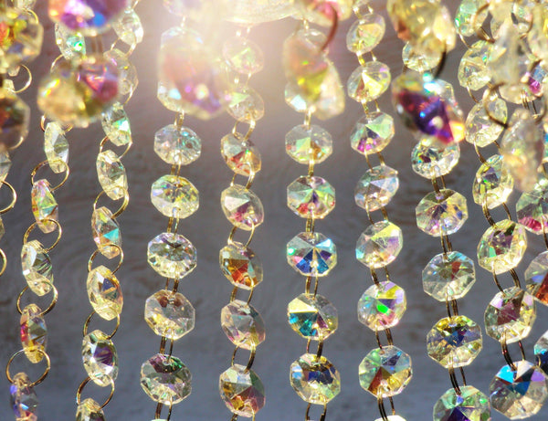 10 Strands Aurora Borealis AB 14mm Octagon Chandelier Drops Glass Crystals 2m Garland Beads Droplets 1