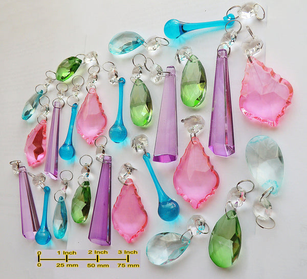 25 Chandelier Drops Vibrant Pastel Colours Crystals Beads Prisms Mix Cut Glass Hanging Pendant Droplets 1