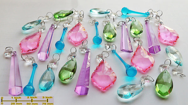 25 Chandelier Drops Vibrant Pastel Colours Crystals Beads Prisms Mix Cut Glass Hanging Pendant Droplets 5