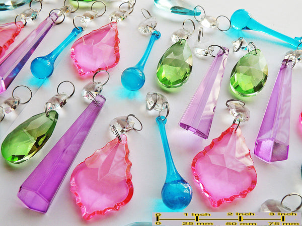 25 Chandelier Drops Vibrant Pastel Colours Crystals Beads Prisms Mix Cut Glass Hanging Pendant Droplets 2