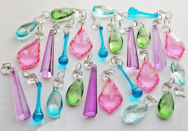 25 Chandelier Drops Vibrant Pastel Colours Crystals Beads Prisms Mix Cut Glass Hanging Pendant Droplets 3