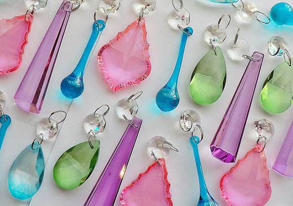 25 Chandelier Drops Vibrant Pastel Colours Crystals Beads Prisms Mix Cut Glass Hanging Pendant Droplets 4
