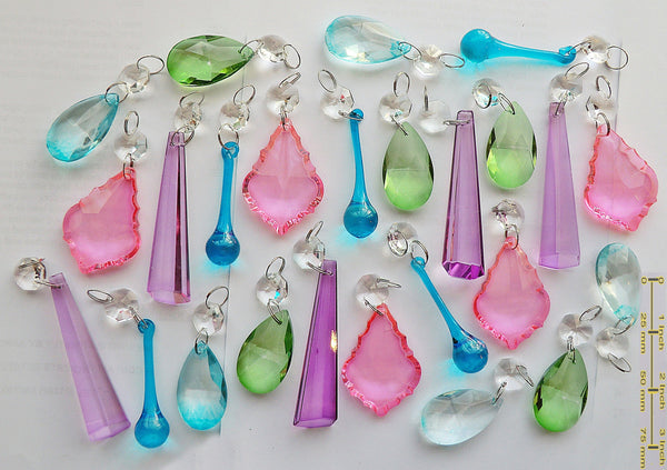 25 Chandelier Drops Vibrant Pastel Colours Crystals Beads Prisms Mix Cut Glass Hanging Pendant Droplets 7