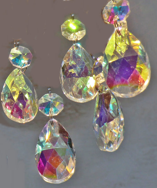 12 Aurora Borealis AB Oval 37mm 1.5" Chandelier Crystals Drops Beads Droplets Christmas Decorations - Seear Lights