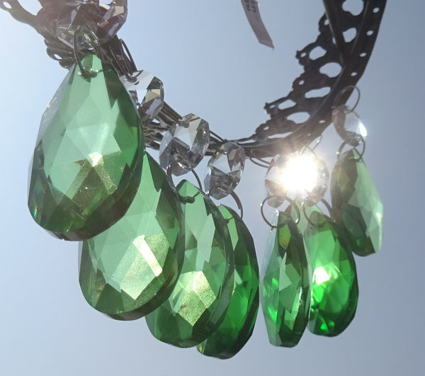 Emerald Green Cut Glass Oval 37 mm 1.5" Chandelier Crystals Drops Beads Droplets 8