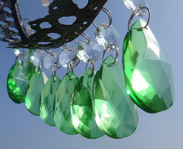 Emerald Green Cut Glass Oval 37 mm 1.5" Chandelier Crystals Drops Beads Droplets 12