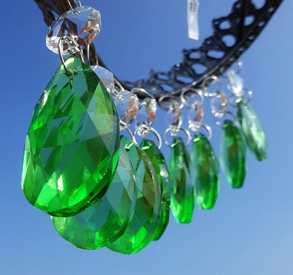 Emerald Green Cut Glass Oval 37 mm 1.5" Chandelier Crystals Drops Beads Droplets 10