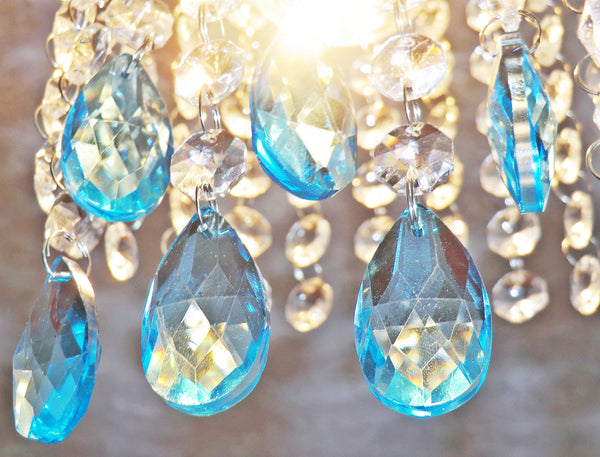 20 Antique Teal Chandelier Drops Crystals Beads Droplets Cut Glass Light Parts Prisms 7