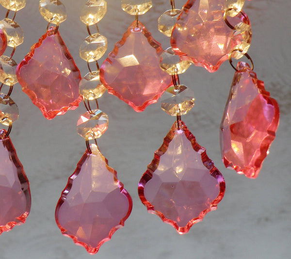 Rose Pink Cut Glass Leaf 50 mm 2" Chandelier Crystals Drops Beads Droplets Light Lamp Part 3