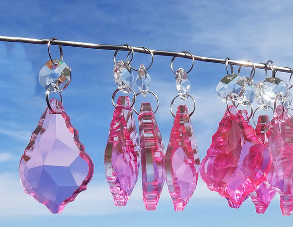 24 Rose Pink Chandelier Crystals Droplets Beads Prisms Cut Glass Drops Light Lamp Parts Spares 6
