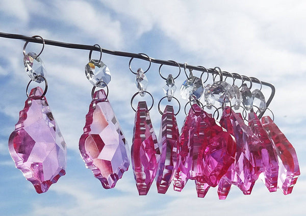 Rose Pink Cut Glass Leaf 50 mm 2" Chandelier Crystals Drops Beads Droplets Light Lamp Part 11