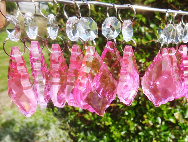 Rose Pink Cut Glass Leaf 50 mm 2" Chandelier Crystals Drops Beads Droplets Light Lamp Part 8