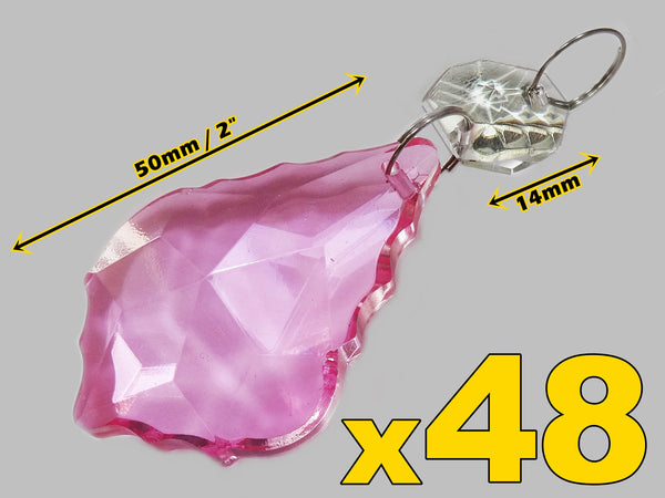 48 of Rose Pink Cut Glass Leaf 50 mm 2" Chandelier Crystals Drops Beads Droplets Light Lamp Part