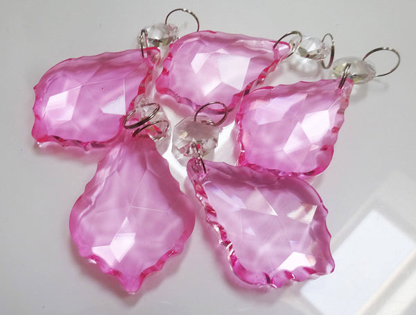 Rose Pink Cut Glass Leaf 50 mm 2" Chandelier Crystals Drops Beads Droplets Light Lamp Part 2