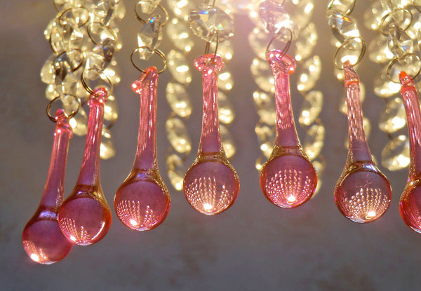 20 Rose Pink Chandelier Drops Crystals Droplets Beads Cut Glass Prisms Lamp Light Parts Drops 4