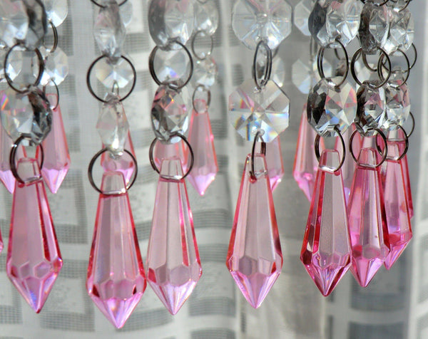 Rose Pink Cut Glass Torpedo 37 mm 1.5" Chandelier Crystals Drops Beads Droplets Light Parts 10