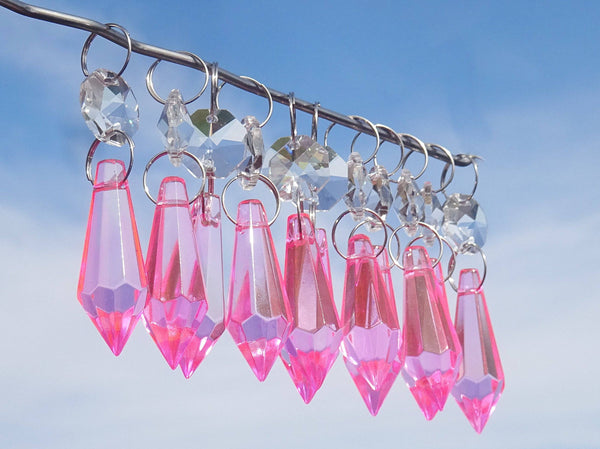 24 Rose Pink Chandelier Crystals Droplets Beads Prisms Cut Glass Drops Light Lamp Parts Spares 10